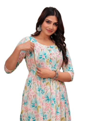 Image of JAIPURFAME Stylish Women's Pure Cotton All Over Printed Kurti Gown, Maternity Dress, and Feeding Dress - Comfortable and Elegant Maternity Wear for Women