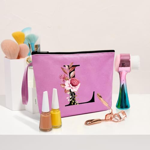 Image of Vavabox A-Z Personalized Makeup Bag, Birthday Gifts for Women Mom, Gifts for Best Friend, Bride Bridesmaid Cosmetic bag (L, 07-Purple)