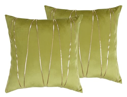 Image of Amazon Brand - Umi Gold Leather Striped Pack of 2 Throw Pillow Covers Velvet Decorative Cushion Covers Cases for Sofa Bedroom Livingroom Car 24 x 24 in Green Color