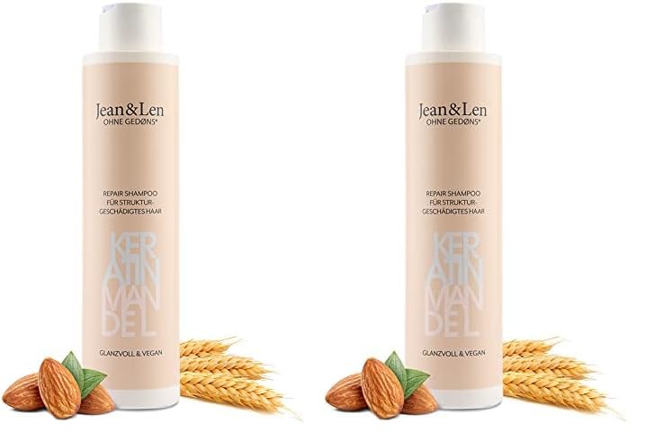 Jean & Len Repair Shampoo Keratin & Mandel, für strukturgeschädigtes und widerspenstiges Haar, bändigt Frizz, für gesünder aussehendes Haar, ohne Parabene & Silikone, vegan, 300 ml (Packung mit 2)