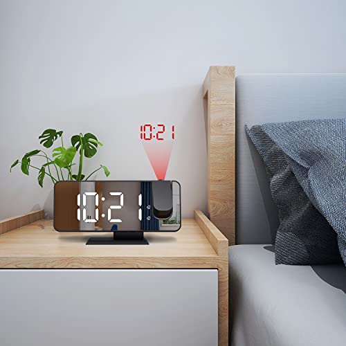 Miniatura 6 de Lancoon Reloj Despertador Digital Proyección En Techo Pantalla De Espejo Led 4 Dimmers Snooze Doble Ajuste De Alarma Para Dormitorio Lado De La Cama Oficina Salida De Carga Usb Negro-Blanco