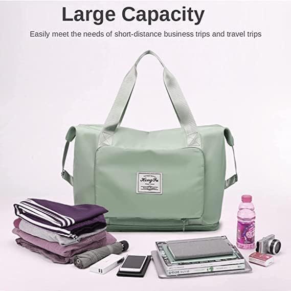 Image of JD Fresh 41 Liter Foldable Travel Bags for Women /Nylon Duffle Bags /Expandable Vanity Travelling Luggage Handbags /Waterproof & Lightweight Shopping Bag for Personal Items (Light Green)