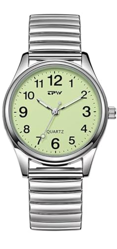Gosasa Elegant Easy Read Unisex Watch with Stainless Steel Expansion Band and Luminous Green Dial, Suitable for Men, Women, and Seniors, Available in Three Sizes for Perfect Wrist Fit