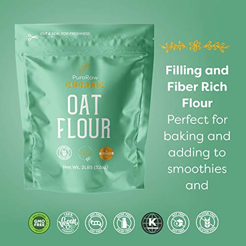 Oat Flour, 2Lbs, Gluten Free Oat Flour For Baking, Oat Flour Gluten Free, Oatmeal Flour, Oat Powder, Whole Oats Flour, All Natural, Non-Gmo, Batch Tested, Product Of Canada, 2 Pounds, By Puroraw. #TOP5