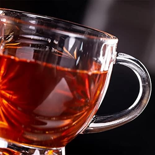 Image of VILON Italian Premium Glass Tea Cup Set | Coffee Mugs with Handle Transparent Drinking Cup for Milk, Cappuccino, Hot Chocolate & Cold Beverages | 150ml| Set of 6 (Star Teacup 150ML 6)