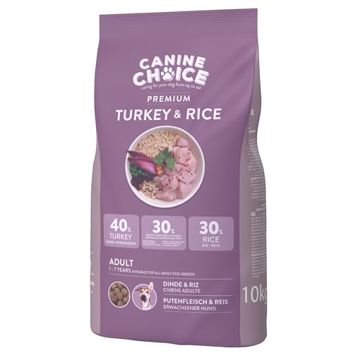 Canine Choice Premium Hundetrockenfutter für ausgewachsene Hunde – Truthahn & Reis 10kg | 40% frischer Truthahn, 30% Reis, hypoallergenes Naturgranulat | Hoher Protein, sanfte Verdauung