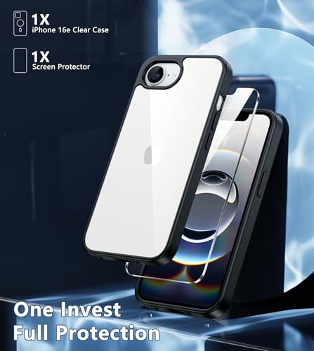Image of FNTCASE for iPhone 17e & iPhone 16e Case Clear: Phone Cases Compatible with Magsafe Slim Anti Yellowing Military Grade Drop Protection Rugged Shockproof Protective Transparent Phone Cover (D-Black)