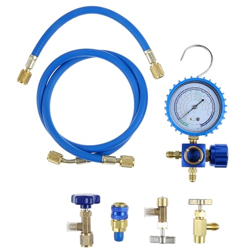 TEENGSE R134A Refrigerator Freon Recharge Hose Kit with Can Taps R290 and R600A Charging Manifold Hose and Single Gauge Set R134A low-pressure Quick Coupler for Home/Car A/C Refrigerant System
