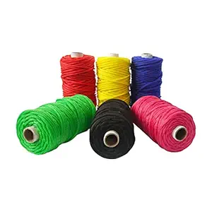 Boss poly Nylon Braided Cord Rope, Thickness : 2 MM Approx : 180 m : Length 30 Meter Each Spool - Pack of 6 Pieces Set. Multicolored