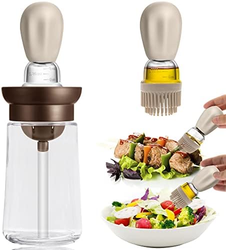 Oil Dispenser with Brush for Cooking, Kitchen Olive Oil Glass Bottle with Silicone Brush Squeeze Dropper, Oil Measuring Dispenser Bottle for BBQ, Frying, Baking, BBQ Pancake