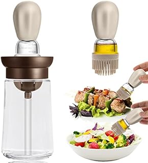 Oil Dispenser with Brush for Cooking, Kitchen Olive Oil Glass Bottle with Silicone Brush Squeeze Dropper, Oil Measuring Dispenser Bottle for BBQ, Frying, Baking, BBQ Pancake