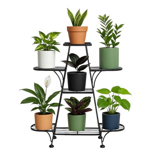 Image of MetalTouch Multi-Tiered Metal Flower Pot Stand - Indoor 6 Layer Tier Iron Plant Pot Display Plant Pot Holder Tall Plant Flower Shelf for Living Room Balcony Living room & Court Garden (A7 New Black)