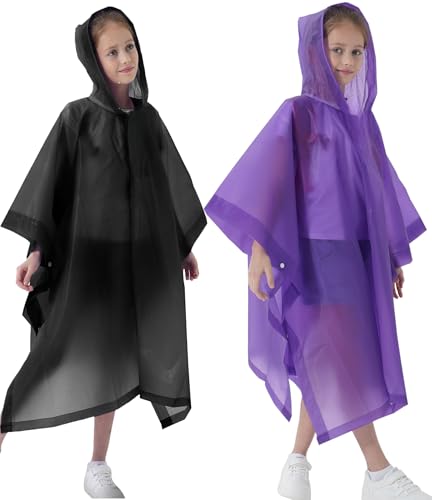 Image of Rain Poncho for Kids(2 Pack) Waterproof Reusable EVA Raincoat One Size Rain Jackets for Children,Boys and Girls
