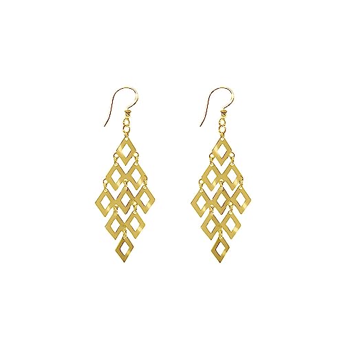 Savlano 925 Sterling Silver Diamond-Shape Chandelier Drop Earrings-18K Gold Plated Geometric Dangle Earrings for Women Comes with Gift Box- Made in Italy