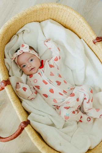 Image of Copper Pearl Zip-Up Footie Baby Pajamas - Soft Newborn Onesies for Boys & Girls, Tag-Free with Two-Way Zipper Baby Sleepers for Newborn - 24 Months, Strawberry