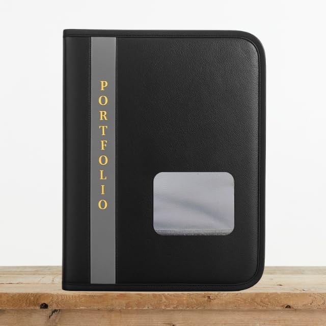 PU Leather Portfolio File Folder A4/FS | 20 Transparent Sleeves | Waterproof Zipper Document Organizer | Stylish File Holder for Office, Students & Professionals
