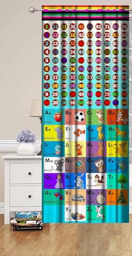 Image of 3D Printed Math English Curtains for Kids Room, Educational Window Curtains for School, 4x5 feet Long Pack of 2 pcs