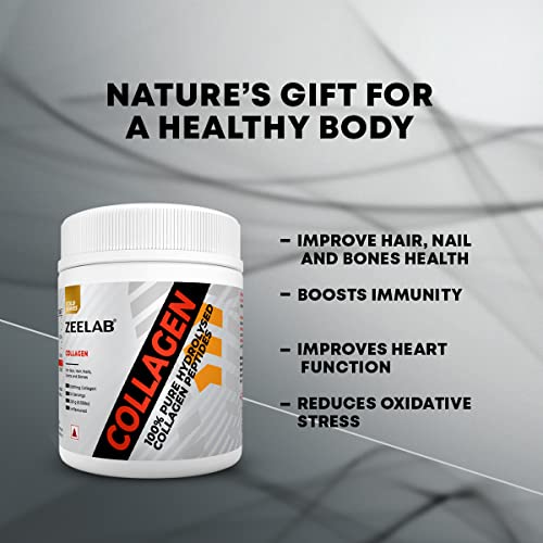 Zeelab Hydrolysed Collagen Peptides 250g, 50 Servings | 100% Pure Powder for Healthy Skin, Hair, Nails, Teeth & Joints | Supplement for Men & Women