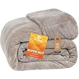 VK Living シンサレート毛布 厚手 セミダブル 冬用 【SUPER HOT】 フランネル 2枚合わせ 3Mシンサレート中綿 断熱素材 超極細繊維 LockHeat速暖発熱繊維 襟付き 掛け毛布 四層構造 保温 24時間持続制菌消臭 軽量 洗える 毛抜けない 静電気防止 160×200cm グレージュ