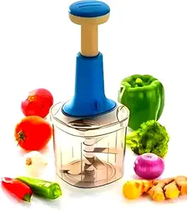Manual Hand Press Push Chopper with Stainless Steel Blades for Effortless Chopping Vegetables & Fruits (Assorted, Plastic)