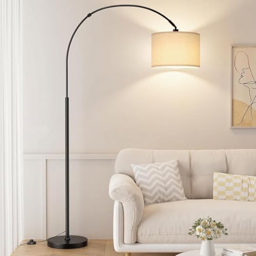 WAMBORY Arc Floor Lamp Modern Tall Lamp with Adjustable Lamp Head LED Tall Pole Floor Lamp with 3 Color Temperature Eye-Protecting Vertical Standing Lamp with Foot Switch