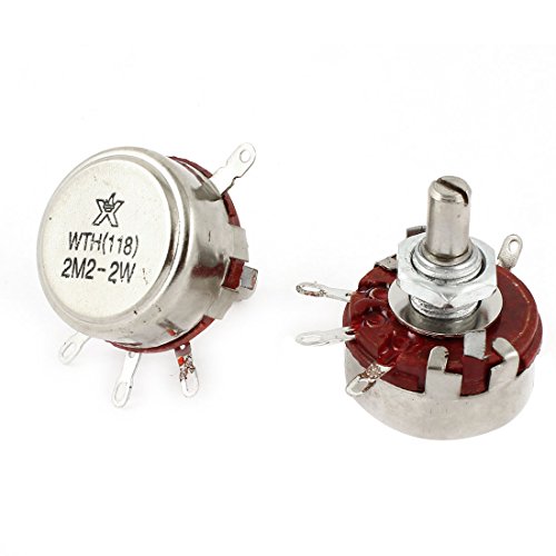 Aexit 2 Pcs Variable Resistors Single Rotary Taper Carbon Potentiometer 2W 2.2M Potentiometers Ohm WTH118