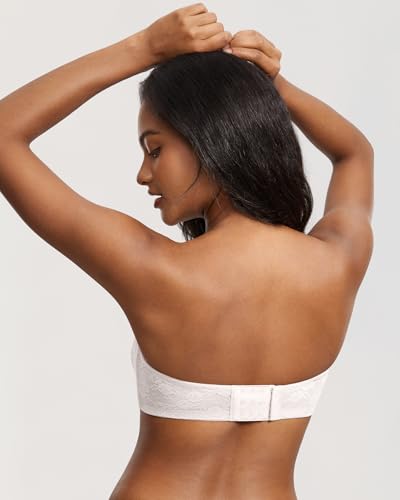 Image of DOBREVA Women's No Padding Strapless Lace Bra Underwire Multiway See-Through