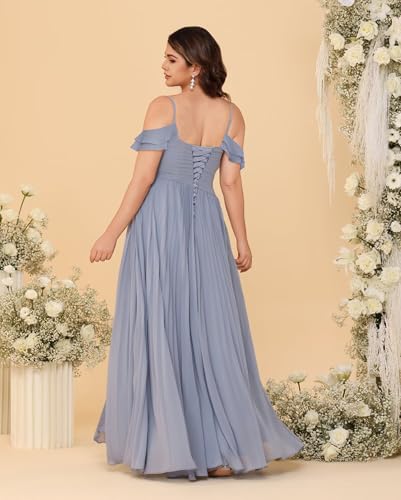 Miao Duo Women's Ruffle Off Shoulder Plus Size Bridesmaid Dresses with Slit Long V Neck Formal Gown with Pockets YZTS2662
