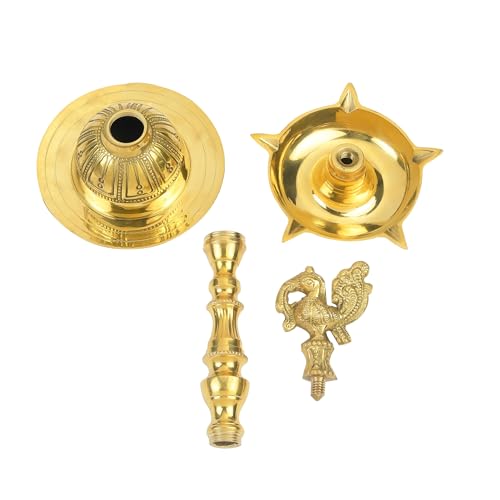 Image of Klassic 11 Inch Brass Kerala Diya Samai (Set of 2) | Traditional Peacock Kutthu Vilakku Oil Lamp | Panchmahal Deepam for Home Temple & Pooja Room | Ideal for Diwali, Festive Decor & Gifting