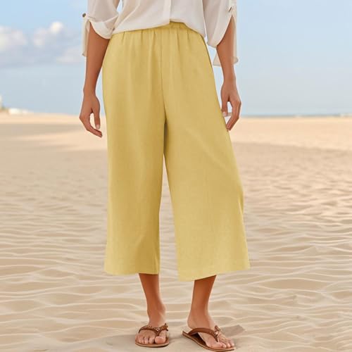 Womens Wide Leg Palazzo Capri Pants Loose High Waisted Wide Leg Lounge Pants Flowy Cropped Beach Work Trousers4