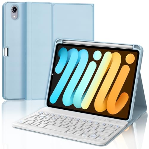 IVEOPPE Teclado iPad Mini A17 Pro/6 8.3", Español Ñ, Funda Teclado Bluetooth Desmontable para iPad Mini 7/6 8.3" 2024/2021, Azul Cielo
