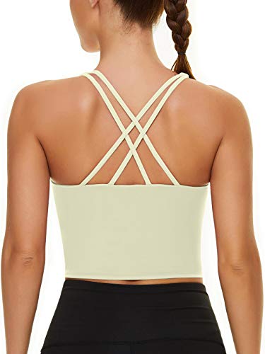 Strappy Sports Bra for Women Longline Crop Tank Tops Yoga Workout Camisole Shirts Built in Bra