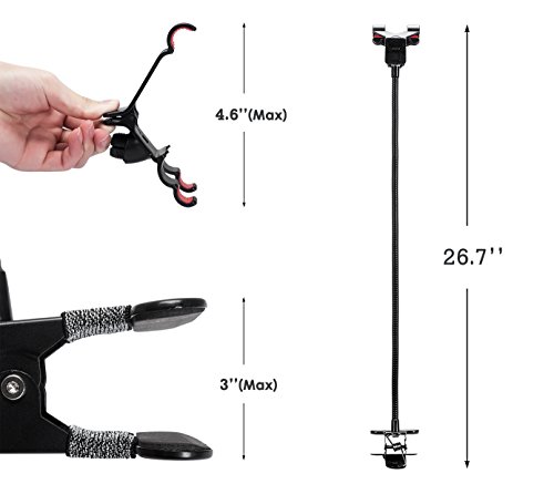 Metal-Enhanced Cell Phone Holder, ZTON Mobile Phone Stand, Lazy Bracket, Flexible Long Arms Clip Mount for iPhone, LG, etc.in Office Bedroom Desktop (Black)