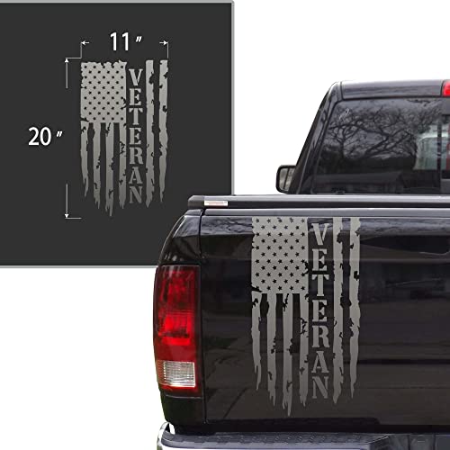 Veteran Vietnam Retired Distressed American Usa Us Flag Truck Tailgate Vinyl Decal Compatible With Most Pickup Trucks U.s. Army Sticker Usaf Usmc Us Navy Decal (11" X 20", Silver Gray (Metallic)) #TOP1