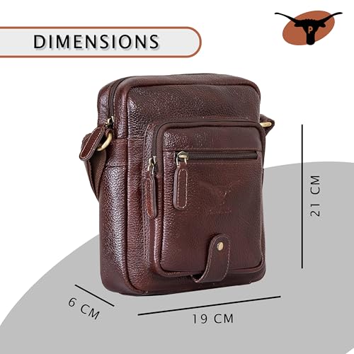 Image of Premium Genuine Leather Messenger Sling Bag for Men & Women - Multipurpose Crossbody Bag with Adjustable Strap & Multiple Pockets for Travel, Office, Work, College & Daily Use