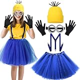 Axwcon 5 PCS Adult Kids girls Halloween Costume,Goggles/Beanie/Tutu/Suspenders/Gloves Halloween Accessories Cosplay Party Set (Yellow)