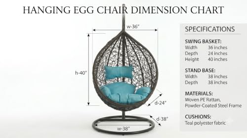 Image of UNIVERSAL FURNITURE Hanging Egg Swing Chair with Stand, Woven Wicker Rattan Style Swing with Cushion, Freestanding Indoor Outdoor Hanging Chair for Patio, Balcony, Garden & Porch (Black Sky)