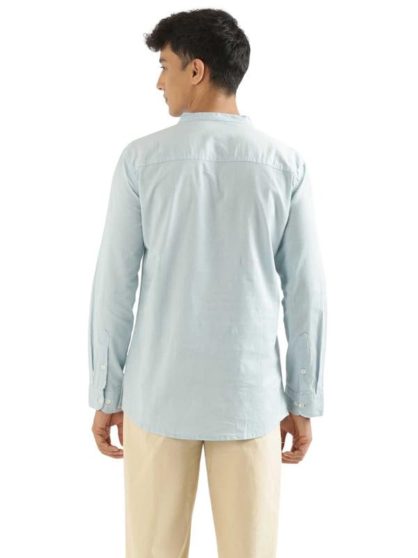 Image of SAADAA Men's Short Kurta - Linen Cotton Blend, Airy Fabric, Regular Fit, Mandarin Collar, Solid Color - Casual, Festive & Ethnic Wear