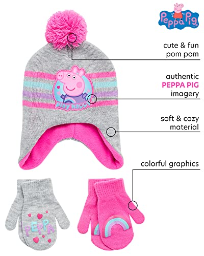Hasbro Peppa Pig Winter Hat and 2 Pairs of Mittens (2-4), Size Age 2-4, Silver/Pink2