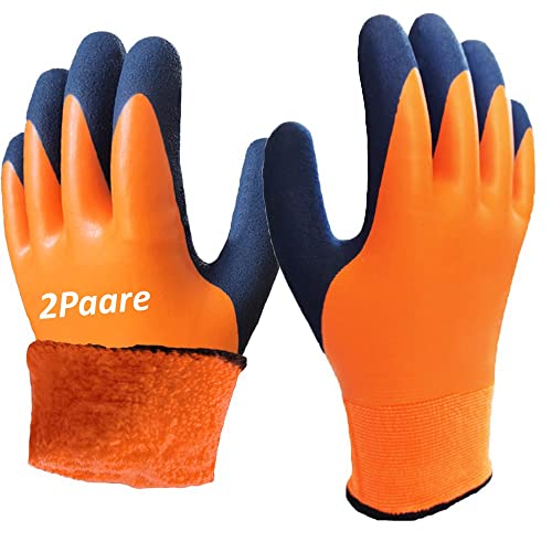 Preisvergleich Produktbild ECO LINE 2 Paare Wasserdichte Thermo Winter Arbeitshandschuhe, Winddicht und überlegene Griffigkeit für Garten, Eis, Schnee, Auto, kaltes Wetter, vielseitig einsetzbar (L / 9'-Orange)
