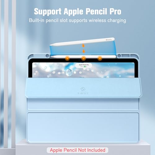 Image of Fintie Hybrid Slim Case for iPad Air 13-inch (M2) 2024, [Built-in Pencil Holder] Shockproof Cover with Clear Transparent Back Shell (Sky Blue)