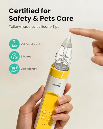 Image of GROWNSY Electric Nasal Aspirator for Pet, Whisper-Quiet Nose & Ear Suction for Dogs, Cats, Puppies & Kittens, Adjustable Suction, Food-Grade Silicone, Relieve Congestion, Clear Milk, Clean Ears