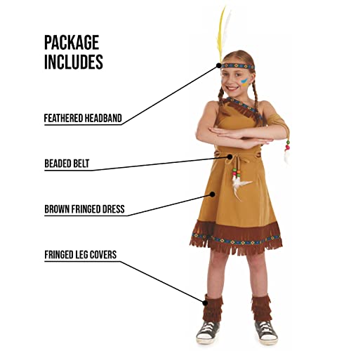 Fun Shack FNK2968XL-US Girls Native American Costume Childrens Brown Fringed Indian Dress Outfit thumb #2