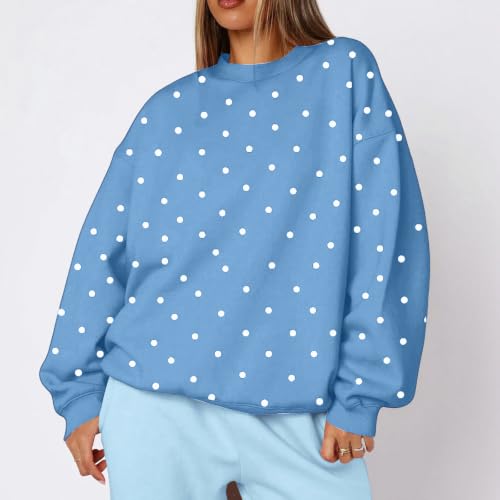 Oversized Crew Neck Sweatshirts Women Polka Dots Fleece Preppy Tops - image 4