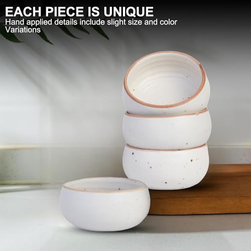 Image of Freakway Hand-Painted Cream White Matte Finish Ceramic Small Bowl Set of 4 (150ml) | Small Serving Soup Bowls, Cereal Bowl, Pasta Bowls | Dishwasher & Microwave Safe - Off White