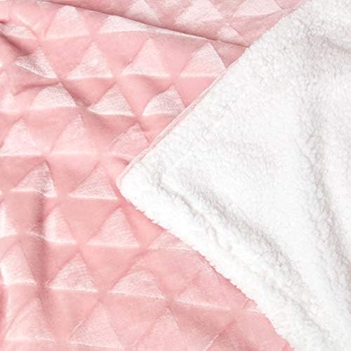 HOMESCAPES Blush Pink Velvet Throw 130 x 160 cm Soft Geometric Pattern Sherpa Velvet Throw Blanket Bed and Sofa Throw for Single Beds and Armchairs