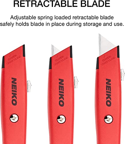 Image of NEIKO 00679A Safety Box Cutter, Retractable Utility Knife, 2 Pack, 3 Extra Razor Blade Refills with Every Cardboard Box Knife, Razor Knife, Carpet Cutter, Self Lock Box Opener, Hobby Knife