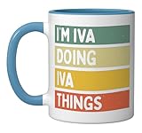 I'm Iva Doing Iva Things Funny Personalized Quote Ceramic Mug, Blue/White