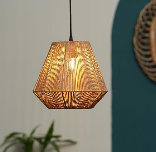 Image of Ikari Homes Raffia Pendant Light I Rattan Pendant Lamp I Best use for Outdoor, Restaurants & Indoor I Home Decor Lamps I Beize Color Ceiling Light Boho Lamp I Warm Glow I Big Size 9 x 10 in