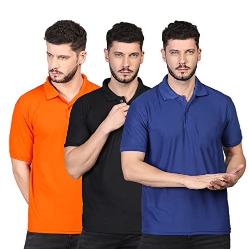 Image of INKKR Men's Casual Polo Neck Half Sleeve Solid T-Shirt (Pack-3)